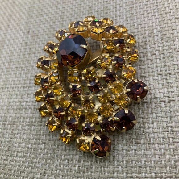 Julianna Style Vintage Autumn Faux Amber Rhinestone Brooch Pin - Picture 5 of 6